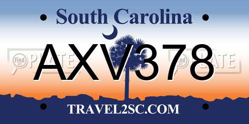 AXV378 South Carolina License Plate