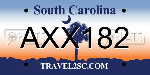 AXX182 South Carolina License Plate