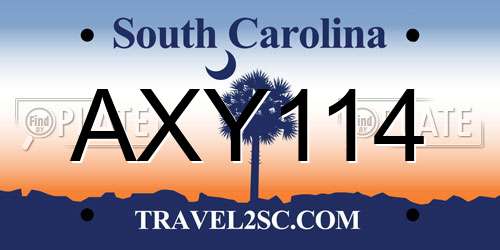 AXY114 South Carolina License Plate