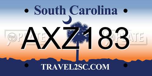 AXZ183 South Carolina License Plate