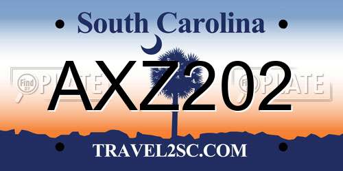 AXZ202 South Carolina License Plate