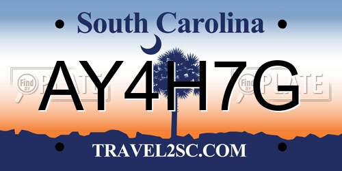 AY4H7G South Carolina License Plate
