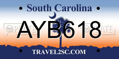 AYB618 South Carolina License Plate