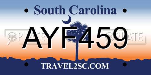 AYF459 South Carolina License Plate