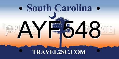 AYF548 South Carolina License Plate