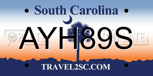 AYH89S South Carolina License Plate
