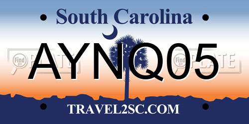 AYNQ05 South Carolina License Plate