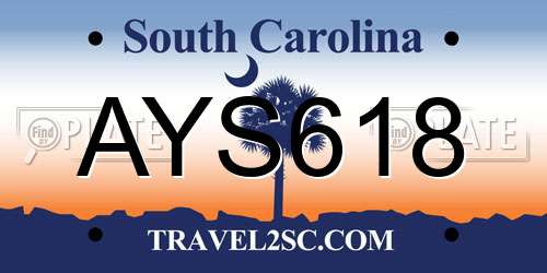 AYS618 South Carolina License Plate