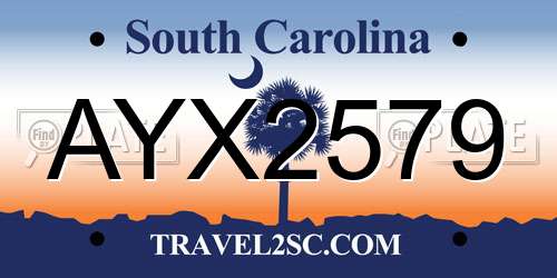 AYX2579 South Carolina License Plate