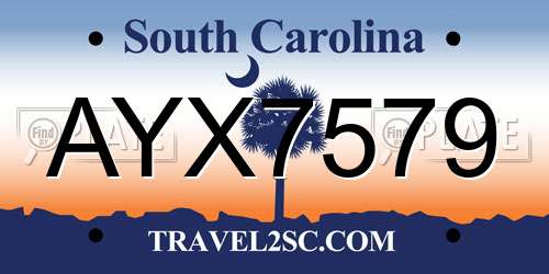 AYX7579 South Carolina License Plate