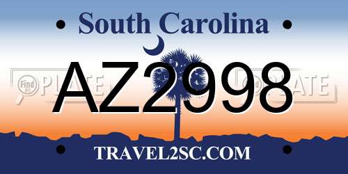 AZ2998 South Carolina License Plate