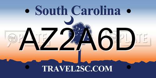 AZ2A6D South Carolina License Plate