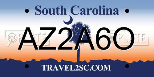 AZ2A6O South Carolina License Plate