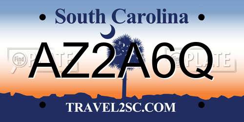 AZ2A6Q South Carolina License Plate