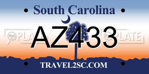 AZ433 South Carolina License Plate
