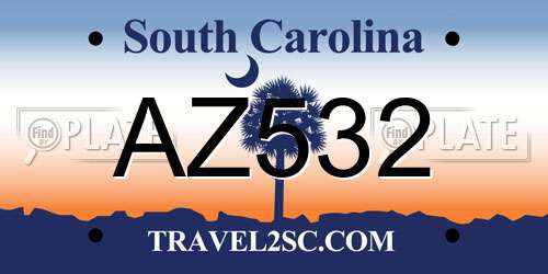 AZ532 South Carolina License Plate