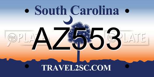 AZ553 South Carolina License Plate