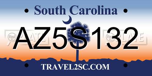 AZ5S132 South Carolina License Plate