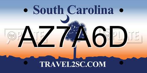 AZ7A6D South Carolina License Plate