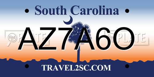 AZ7A6O South Carolina License Plate