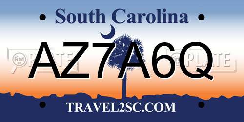 AZ7A6Q South Carolina License Plate