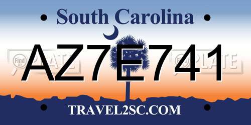 AZ7E741 South Carolina License Plate