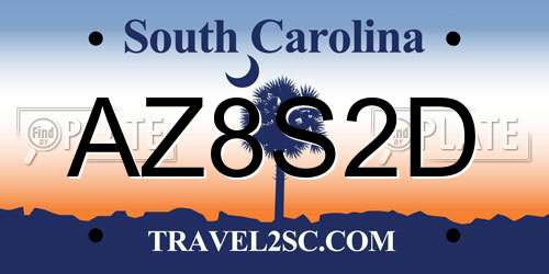 AZ8S2D South Carolina License Plate