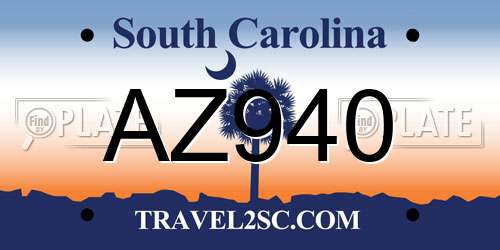 AZ940 South Carolina License Plate