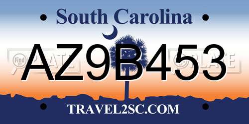 AZ9B453 South Carolina License Plate