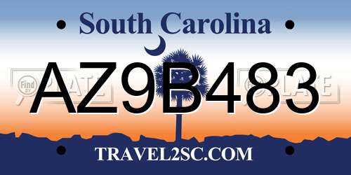 AZ9B483 South Carolina License Plate