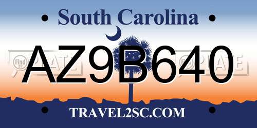 AZ9B640 South Carolina License Plate
