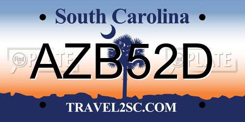 AZB52D South Carolina License Plate