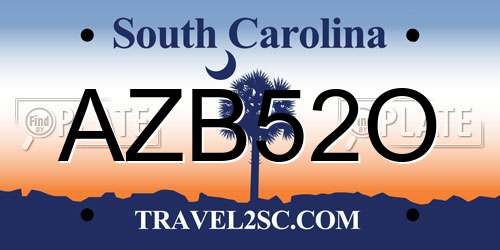 AZB52O South Carolina License Plate