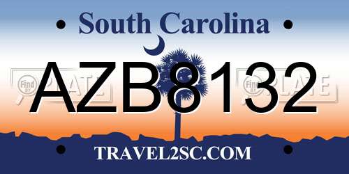 AZB8132 South Carolina License Plate