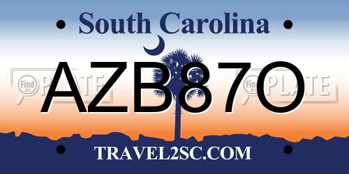 AZB87O South Carolina License Plate