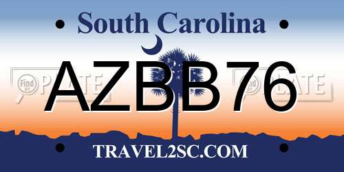 AZBB76 South Carolina License Plate