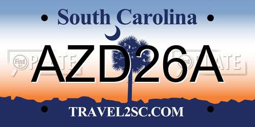 AZD26A South Carolina License Plate