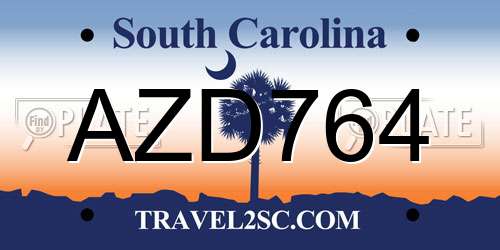 AZD764 South Carolina License Plate