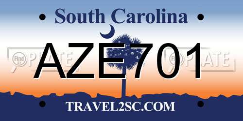 AZE701 South Carolina License Plate