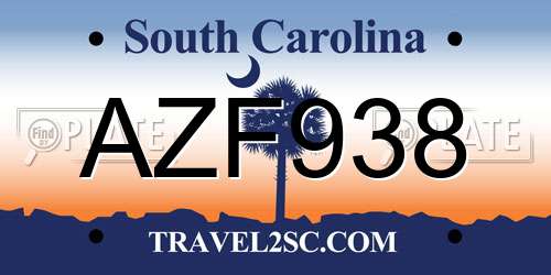 AZF938 South Carolina License Plate