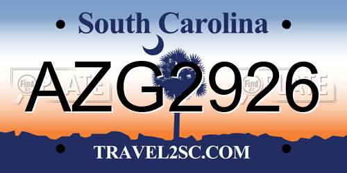 AZG2926 South Carolina License Plate