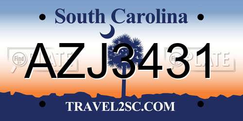 AZJ3431 South Carolina License Plate