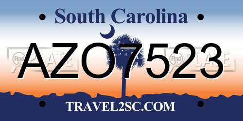 AZO7523 South Carolina License Plate