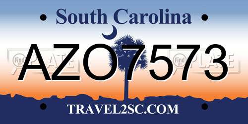 AZO7573 South Carolina License Plate
