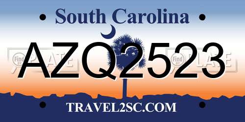 AZQ2523 South Carolina License Plate