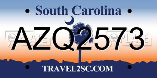 AZQ2573 South Carolina License Plate