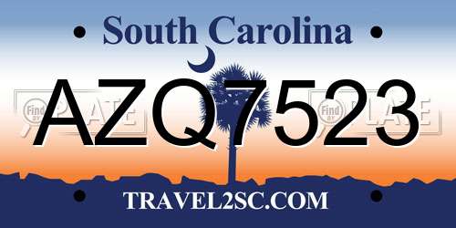 AZQ7523 South Carolina License Plate
