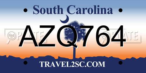 AZQ764 South Carolina License Plate