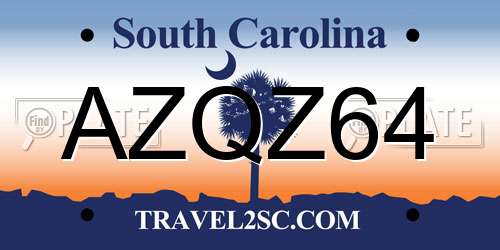 AZQZ64 South Carolina License Plate