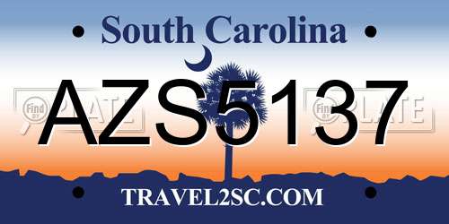 AZS5137 South Carolina License Plate